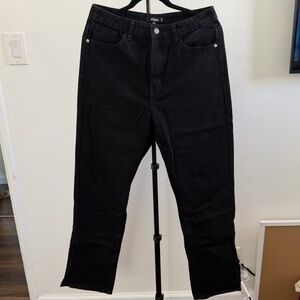 Missguided + Black Straight Leg Jeans with Ankle Slits